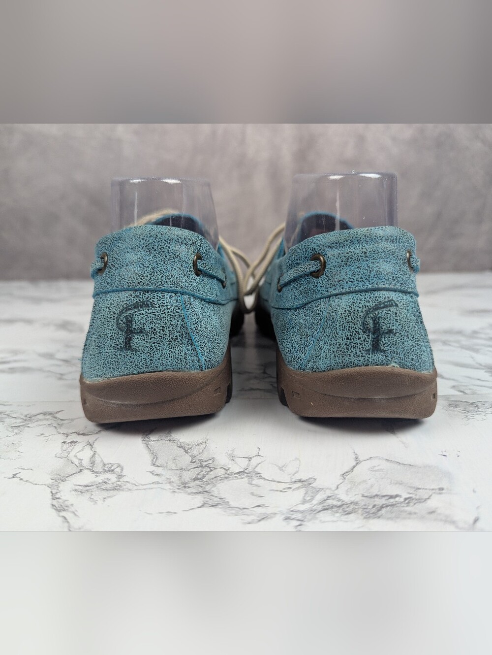 Ferrini Turquoise Textured Leather Moc Toe Boat Shoes Loafers Sz 9B - Picture 7 of 14